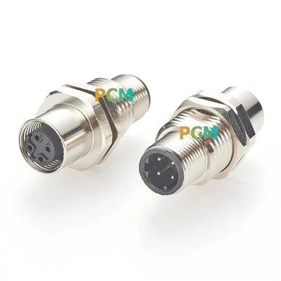 M12 D Code 4Pin Cabinet Feed-trwy Bulkhead Gwryw I Benyw